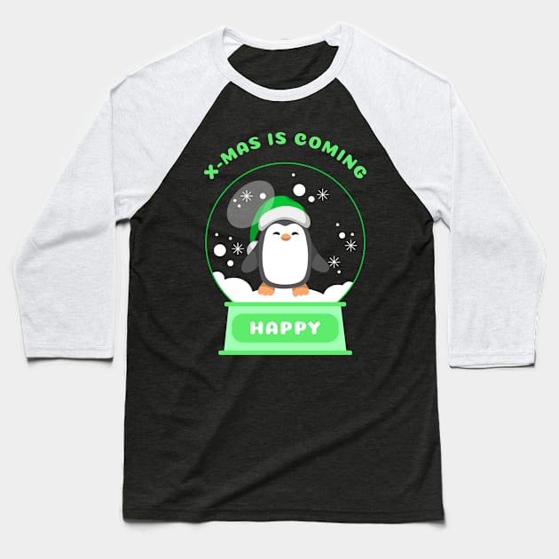 Xmas is Coming Happy Penguin (Green) Baseball T-Shirt by GideonStore